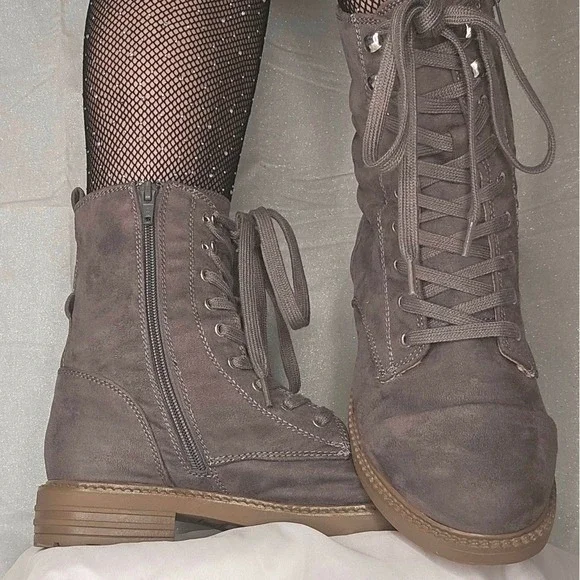 Combat Lace Up Zip Boots Gray Women's Size 7.5 Y2K‎ - Picture 2 of 7